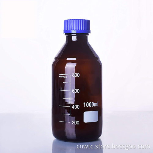 Amber Graduated Glass Reagent/Media Bottle with Blue Screw Cap